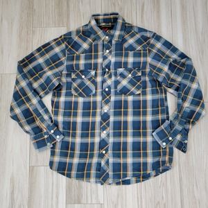 Old Navy Vintage Flannel Button Up Shirt Men Sml Long Sleeve Plaid Pocket Blue